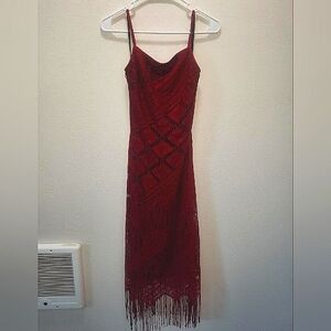 Hourglass Burgundy Crochet Fringe Slip Dress